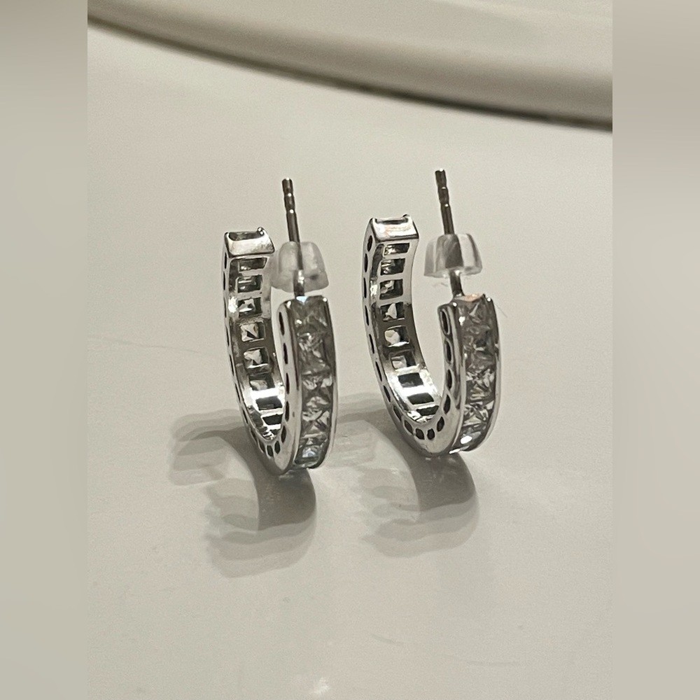 Sterling silver CZ Princess cut hoops